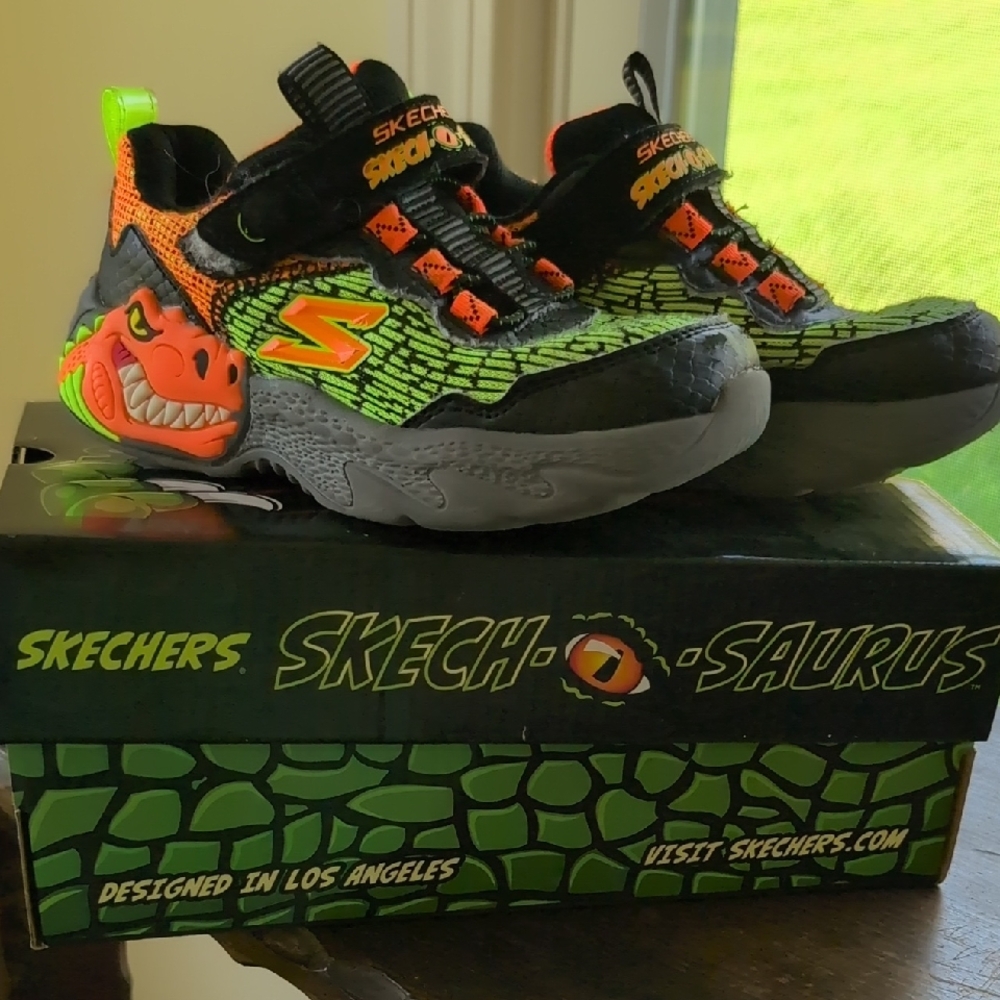 Skechers Skech-Saurus Black and Neon Green Sneakers